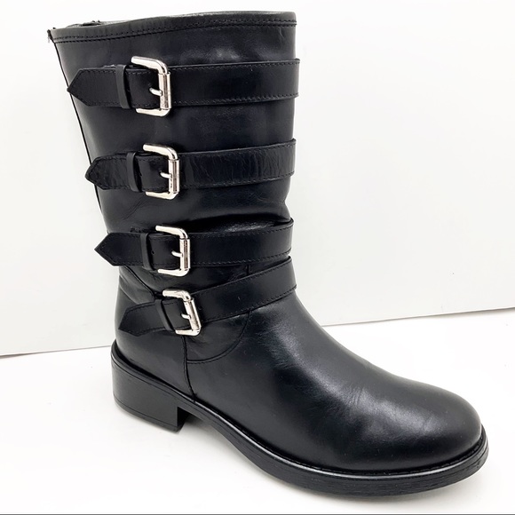 Aquatalia Shoes - {Aquatalia by Marvin K. Swell} Leather Moto Mid-Calf Buckle boots